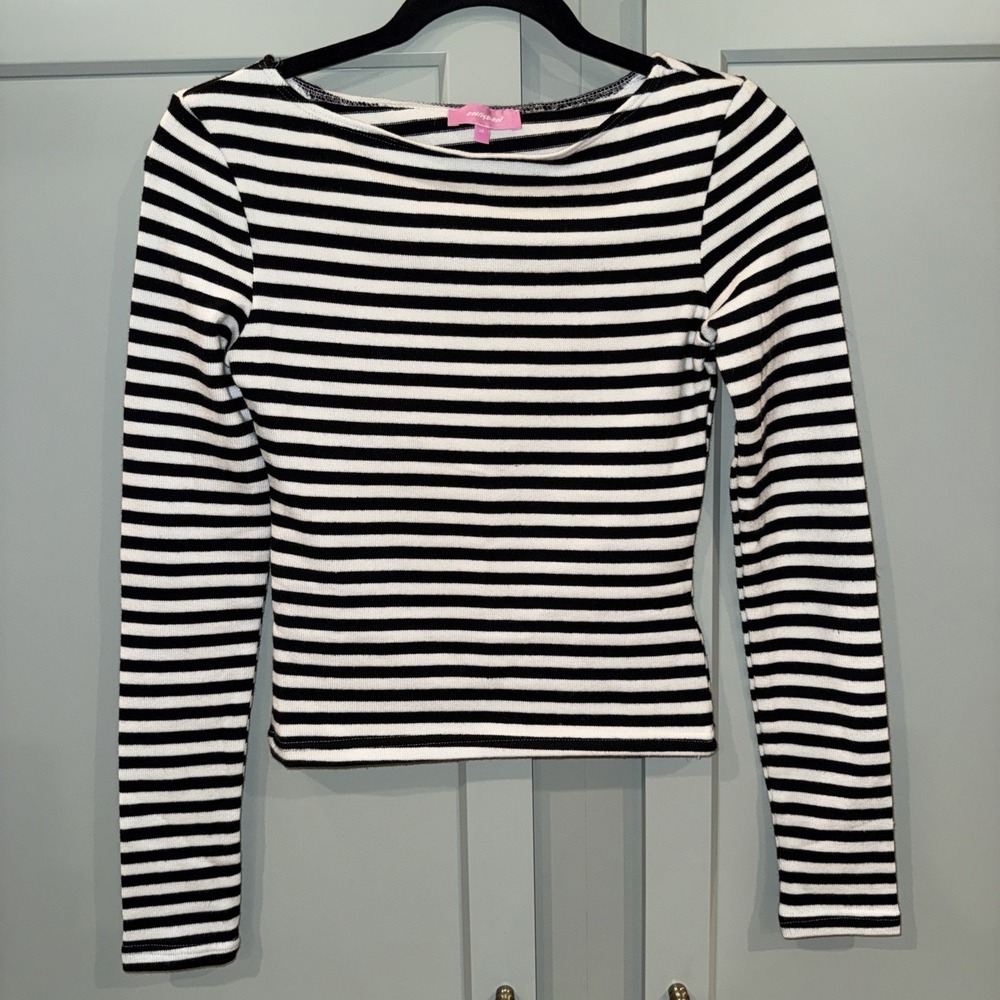 Edikted Black and White Striped Long Sleeve Top XS Soft Stretchy Rayon Blend